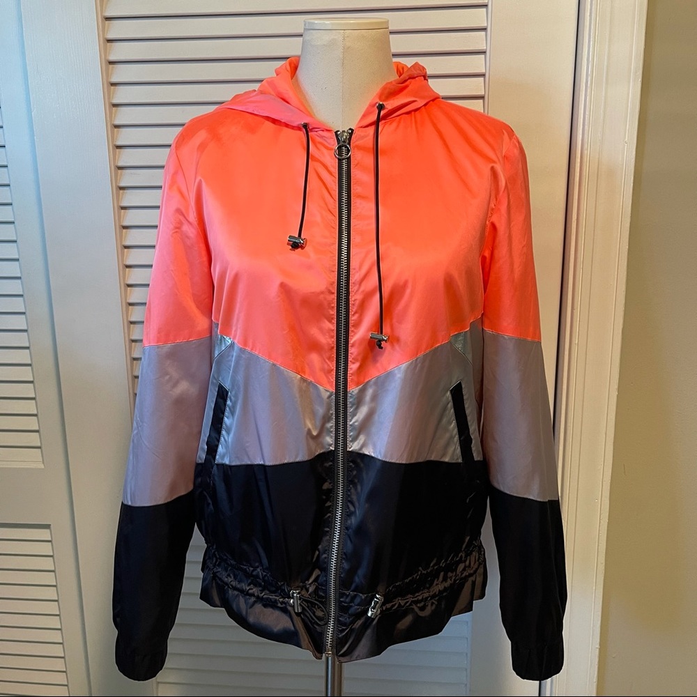 Express Pink Black Silver and Gray Lightweight Wind Breaker Jacket